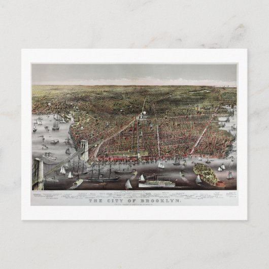 Currier en Ives print van Brooklyn, 1886 Briefkaart (Voorkant)