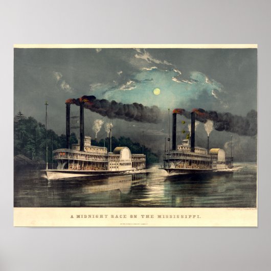 Currier & Ives, 1890, een middernacht steamboot ra Poster (Voorkant)