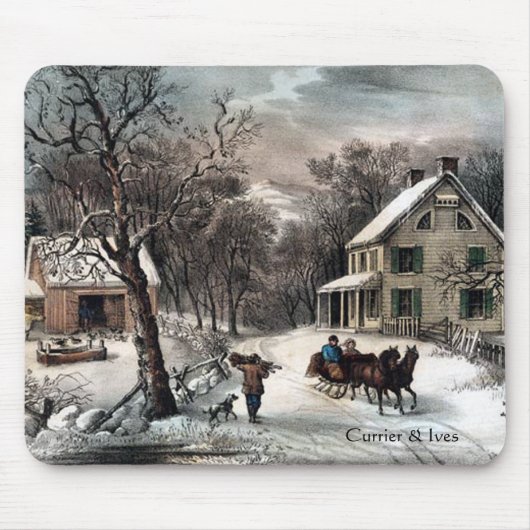 Currier & Ives American Homestead Winter Mousepad Muismat (Voorkant)
