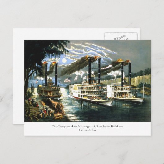 Currier & Ives - Briefkaart - Champions Mississipp (Voorkant / Achterkant)