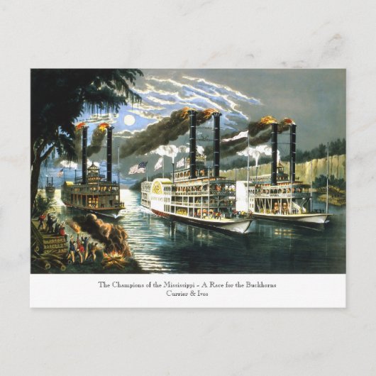 Currier & Ives - Briefkaart - Champions Mississipp (Voorkant)