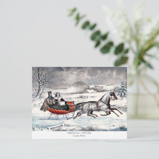 Currier & Ives - Briefkaart - DE WEG - WINTER (Staand voorkant)
