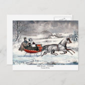 Currier & Ives - Briefkaart - DE WEG - WINTER (Voorkant / Achterkant)