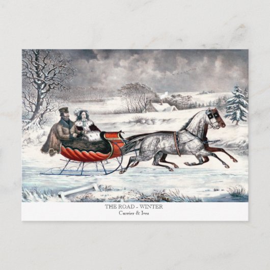 Currier & Ives - Briefkaart - DE WEG - WINTER (Voorkant)