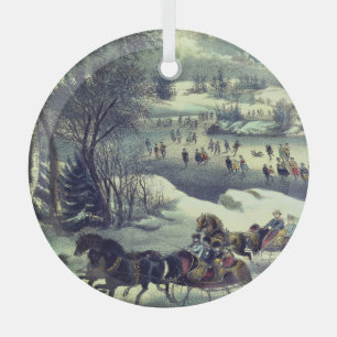 Currier & Ives' Central Park in de winter Glas Ornament