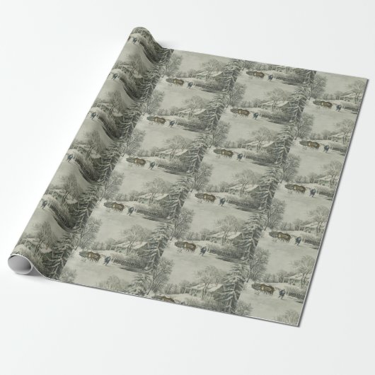 Currier & Ives Het Sneeuw Storm Cadeaupapier (Uitgerold)