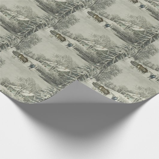 Currier & Ives Het Sneeuw Storm Cadeaupapier (Hoek)