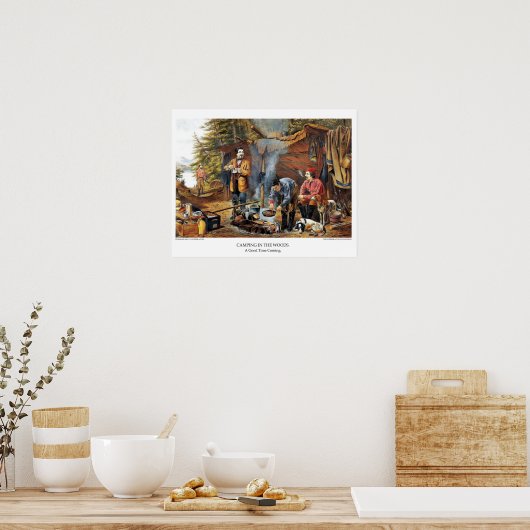 Currier & Ives Lithograaf: Camping in de Bossen Poster (Keuken)