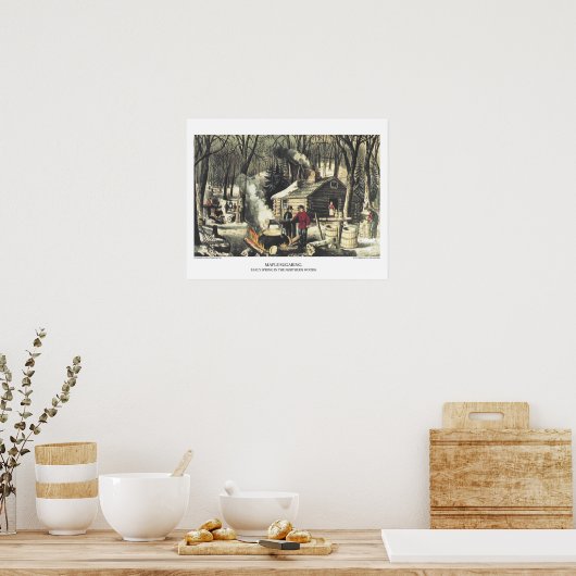Currier & Ives Lithograaf: Maple Sugaring Poster (Keuken)