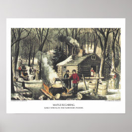 Currier & Ives Lithograaf: Maple Sugaring Poster