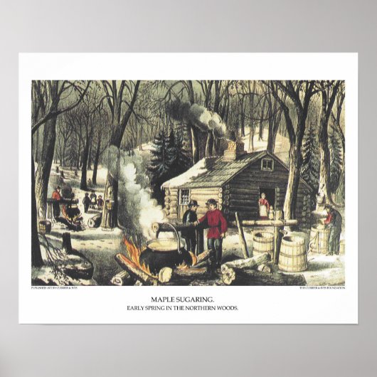 Currier & Ives Lithograaf: Maple Sugaring Poster (Voorkant)