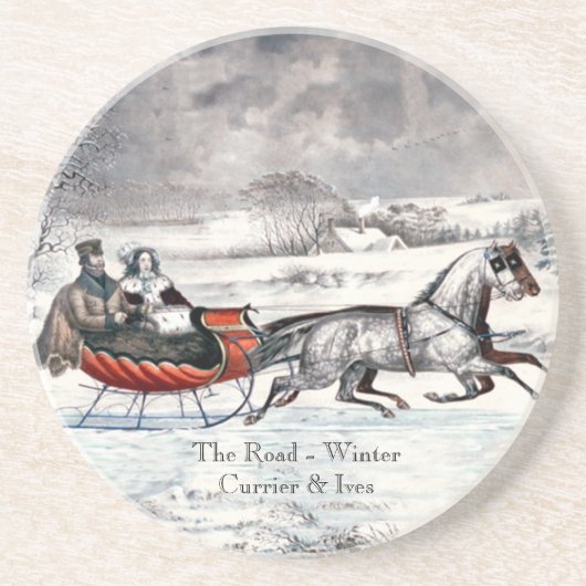 Currier & Ives - Onderzetter - De winter op de weg (Voorkant)