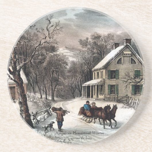 Currier & Ives - Onderzetter - Homestead Winter (Voorkant)