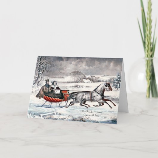 Currier & Ives - Wenskaart - De Weg, Winter Feestdagen Kaart (Voorkant)