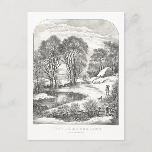  Currier & Ives Winter Moonlight Lithografie Briefkaart (Voorkant)