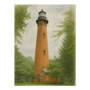 Currituck Beach Lighthouse Aquarel Perfect Poster