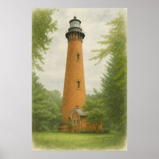 Currituck Beach Lighthouse Aquarel Poster (Voorkant)