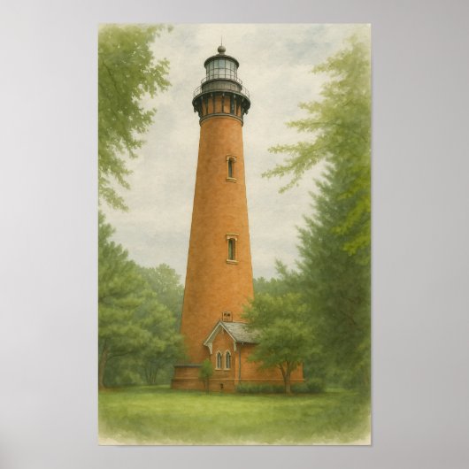 Currituck Beach Lighthouse Aquarel Poster (Voorkant)