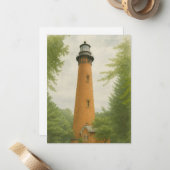 Currituck Beach Lighthouse Waterverf Notitiekaartje (Voorkant / Achterkant in situ)