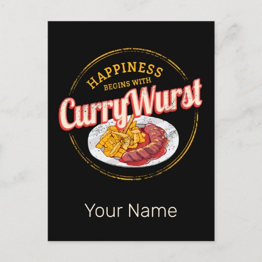 Currywurst Retro worst frietjes Feestdagenkaart (Voorkant)