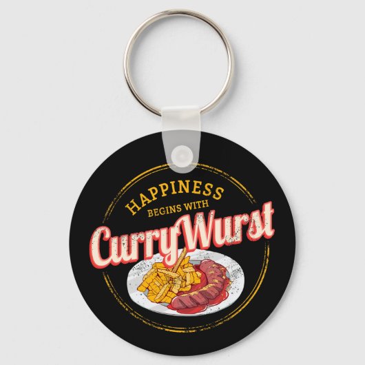 Currywurst Retro worst frietjes Sleutelhanger (Voorkant)