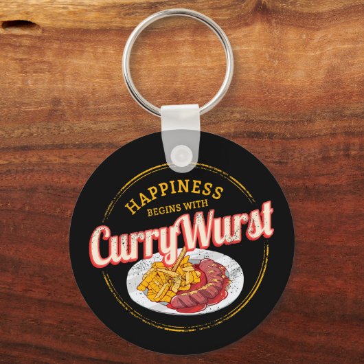 Currywurst Retro worst frietjes Sleutelhanger (Voorkant)