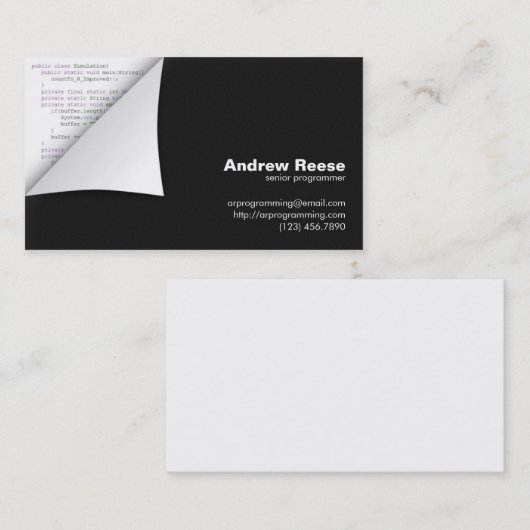 Curset hoek met programmacode - Java Visitekaartje (Voorkant / Achterkant)