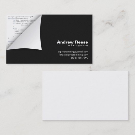 Curset hoek met programmacode - Javascript Visitekaartje (Voorkant / Achterkant)