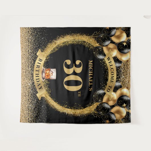 Cursief 30e Man Verjaardag Whiskey Tapijt Wandkleed (Voorkant (horizontaal))