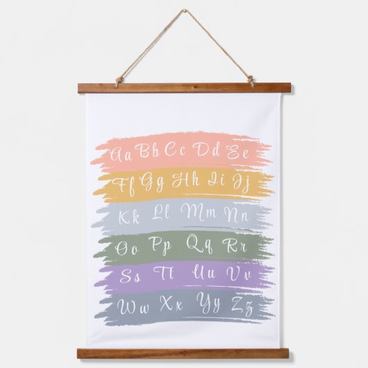 Cursief alfabet esthetische kleuren penseelstreken hangend wandkleed (Voorkant)