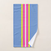 Cursief blauw geel en warm roze gestreept bad handdoek (Handdoek)