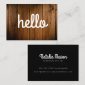 Cursief Hallo houten paneel Visitekaartje (Voorkant / Achterkant)