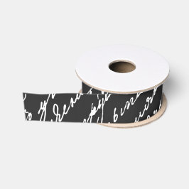 Cursief Hand Schrijven Zwart Wit Romantisch Klassi Grosgrain Lint
