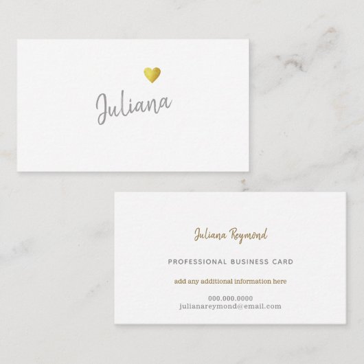 Cursief handgeschreven vrouwelijk liefdeshart visitekaartje (Voorkant / Achterkant)