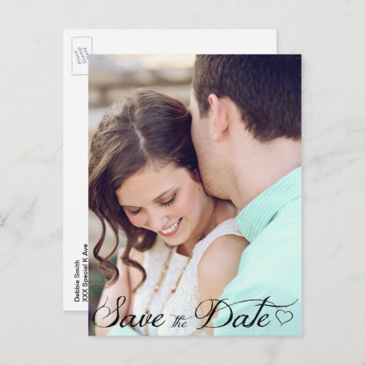 Cursief Hart Save The Date Briefkaart (Voorkant / Achterkant)