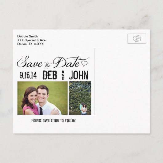 Cursief Hart Save The Date Briefkaart (Achterkant)
