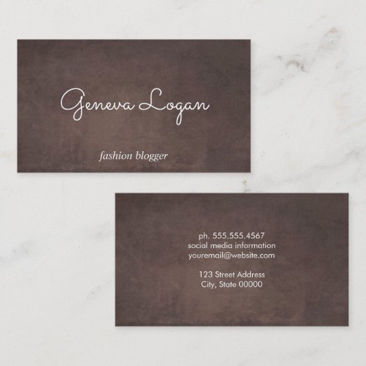 Cursief lettertype | Bruine textuur achtergrond Visitekaartje (Voorkant / Achterkant)