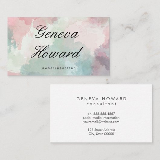 Cursief lettertype | Waterverf achtergrond Visitekaartje (Voorkant / Achterkant)