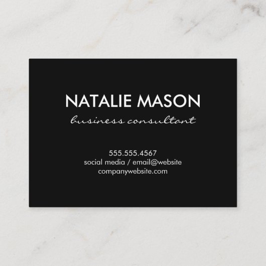 Cursief monogram | Asymmetrisch (zwart) Visitekaartje (Achterkant)