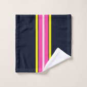 Cursief Navy Geel En Hot Pink Gestreept  Bad Handdoek (Wasdoekje)