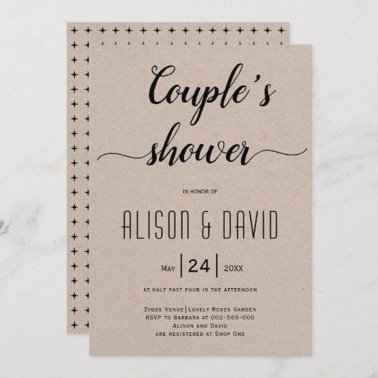 Cursief script calligraphy kraft bruiloft douche i kaart (Voorkant / Achterkant)