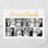 Cursief script Dankuwel acht foto-inklage goud Folie Feestdagenkaart (Voorkant)