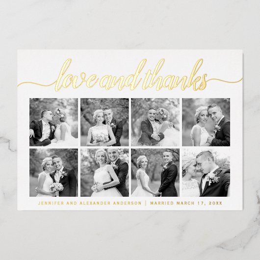 Cursief script Dankuwel acht foto-inklage goud Folie Feestdagenkaart (Voorkant)