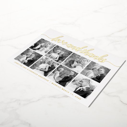 Cursief script Dankuwel acht foto-inklage goud Folie Feestdagenkaart (Gedraaid)