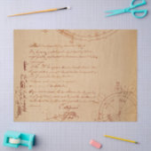 Cursief script en mechanische tekeningen op tan tissuepapier (Craft)