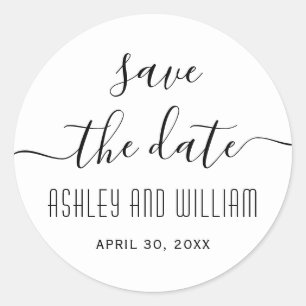 Cursief script kalligrafie bruiloft Save the Date Ronde Sticker