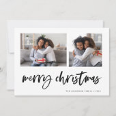 Cursief Twee Foto Raster | Prettig Kerstfeest Feestdagenkaart (Voorkant)