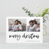 Cursief Twee Foto Raster | Prettig Kerstfeest Feestdagenkaart (Staand voorkant)