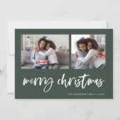 Cursief Twee Foto Raster | Prettig Kerstfeest Feestdagenkaart (Voorkant)