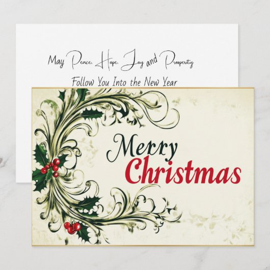 Cursief vrolijk kerstfeest met groen feestdagenkaart (Voorkant / Achterkant)